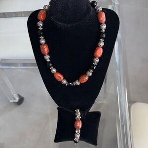 Onyx and Ritulated quartz Silver Accent Necklace & Bracelet Set